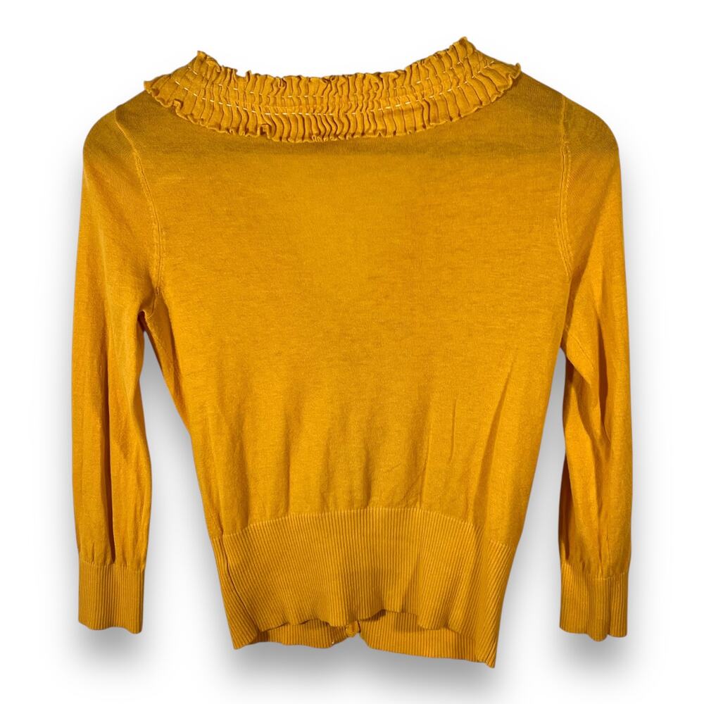 Sparrow Button Front Cardigan Sweater Ruffle Yellow Cotton Knit XS - Picture 5 of 11